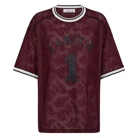HAUTE L'AMITIE Sporty Lace Football Tee, Amarone