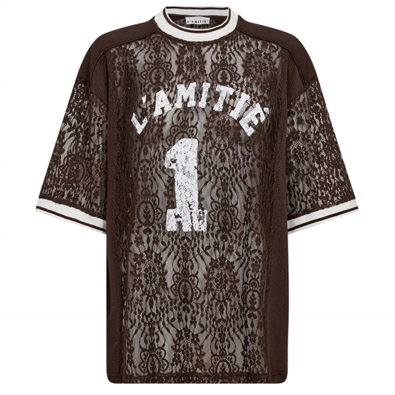  HAUTE L\'AMITIE Lace Football Tee, Mocca