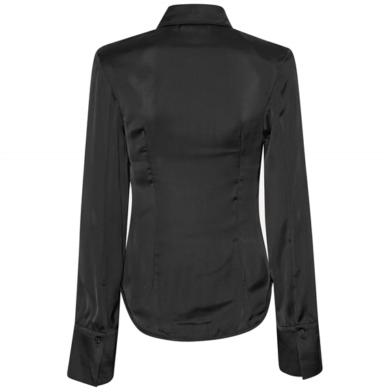 Rotate Satin Fitted Skjorte, Sort