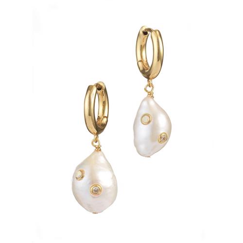 Anni Lu Gertrude Pearl Hoop Earrings Gold