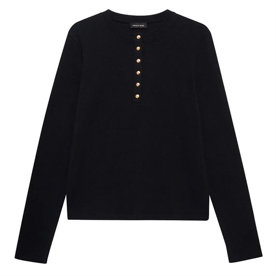Anine Bing Alessia Long Sleeve Bluse, Sort 
