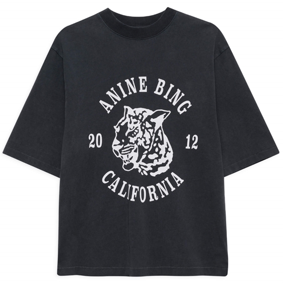Anine Bing Avi Collegiate Leopard T-shirt, Washed Charcoal 