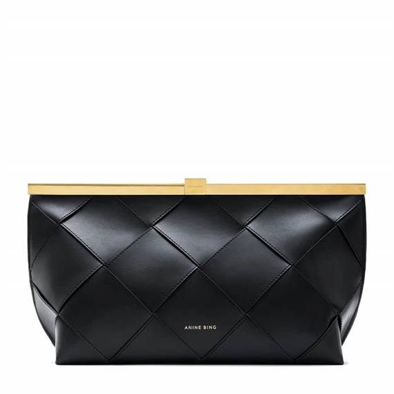 Anine Bing Braided Leather Clutch, Sort