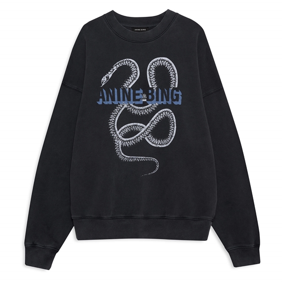 Anine Bing Harvey Crew Snake Sweatshirt, Washed Black 