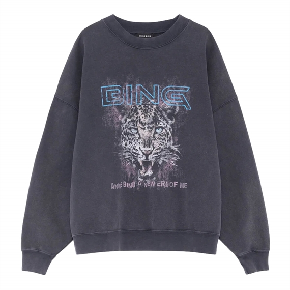 Anine Bing Miles Leopard Muse Sweatshirt, Washed Black