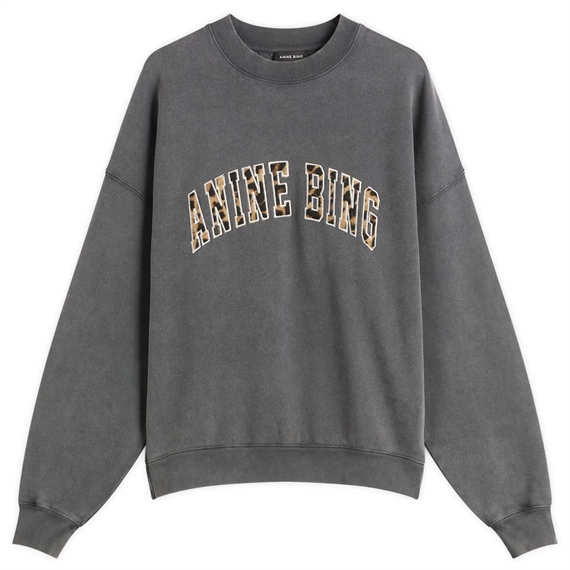 Anine Bing Miles Leopard Sweatshirt, Washed Black 