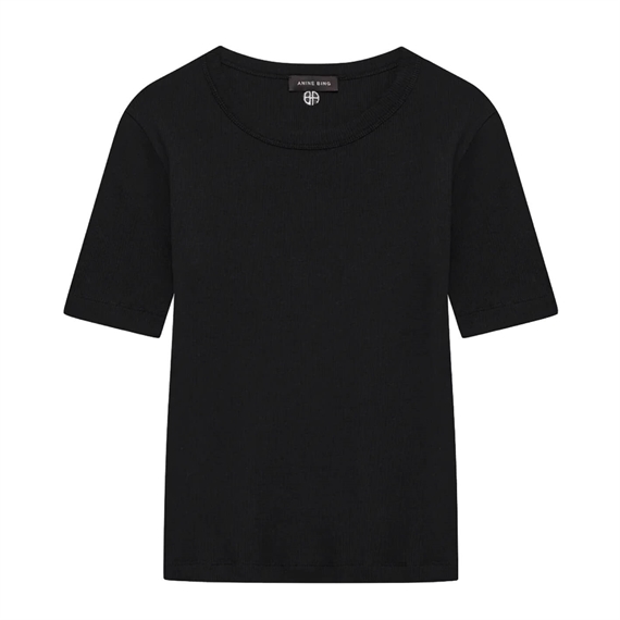 Anine Bing Sixtine Short Sleeve T-Shirt, Sort