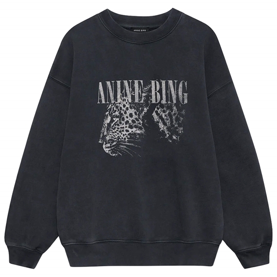 Anine Bing Spencer Leopard Sweatshirt, Washed Black 