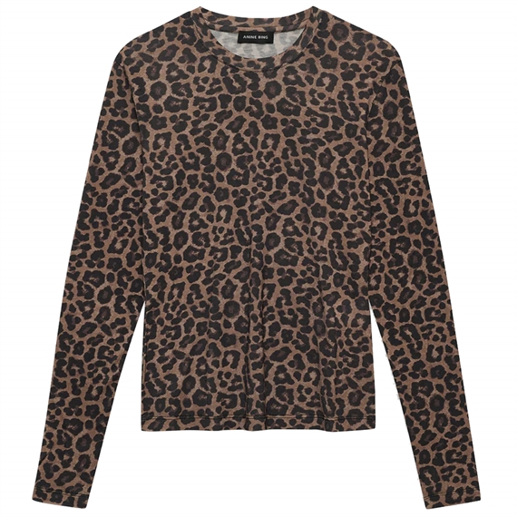 Anine Bing Sylvie Long Sleeve Bluse, Black & Brown Leopard 