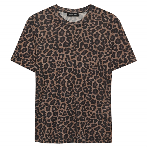 Anine Bing Sylvie T-shirt, Black & Brown Leopard 