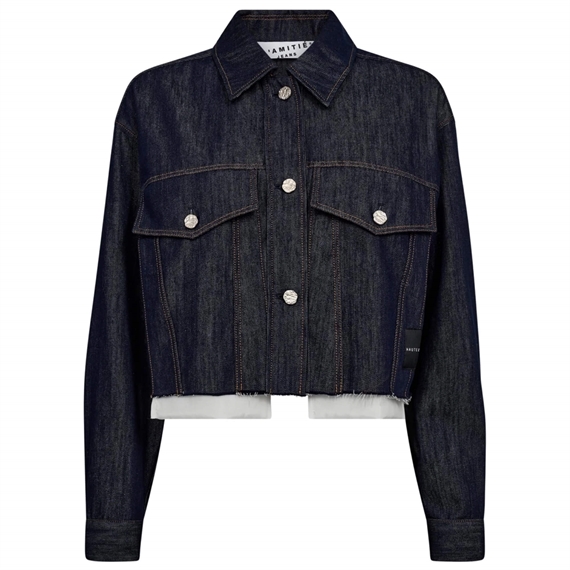 HAUTE L\'AMITIE Denim Cargo Crop Shirt, Dark Denim