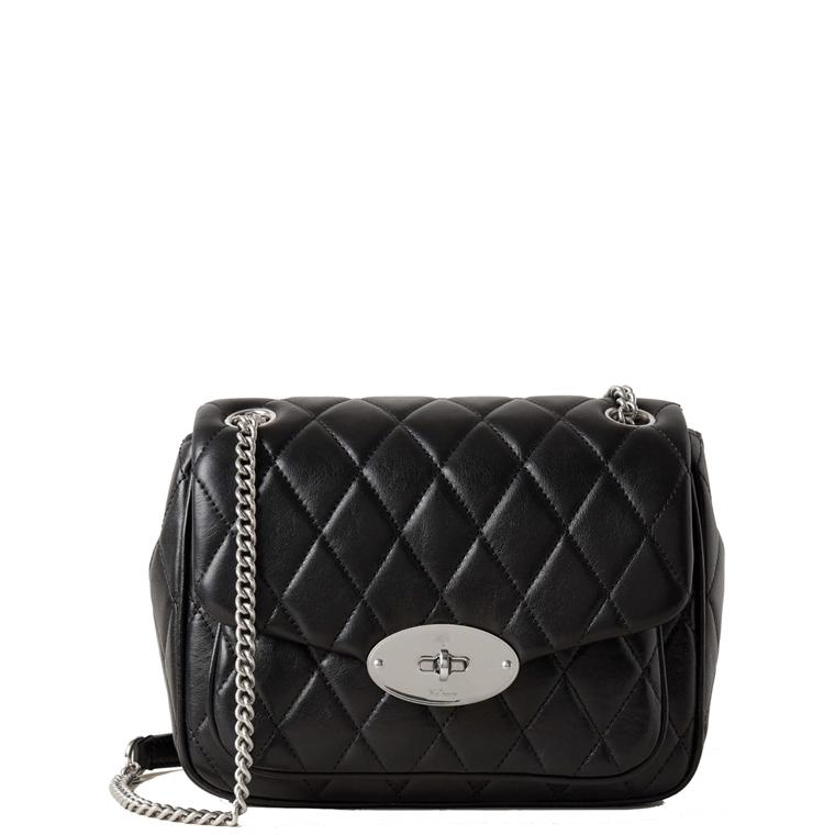 Mulberry Small Darley Shoulder Bag Black & Silver Toned Quilted Shiny Calf