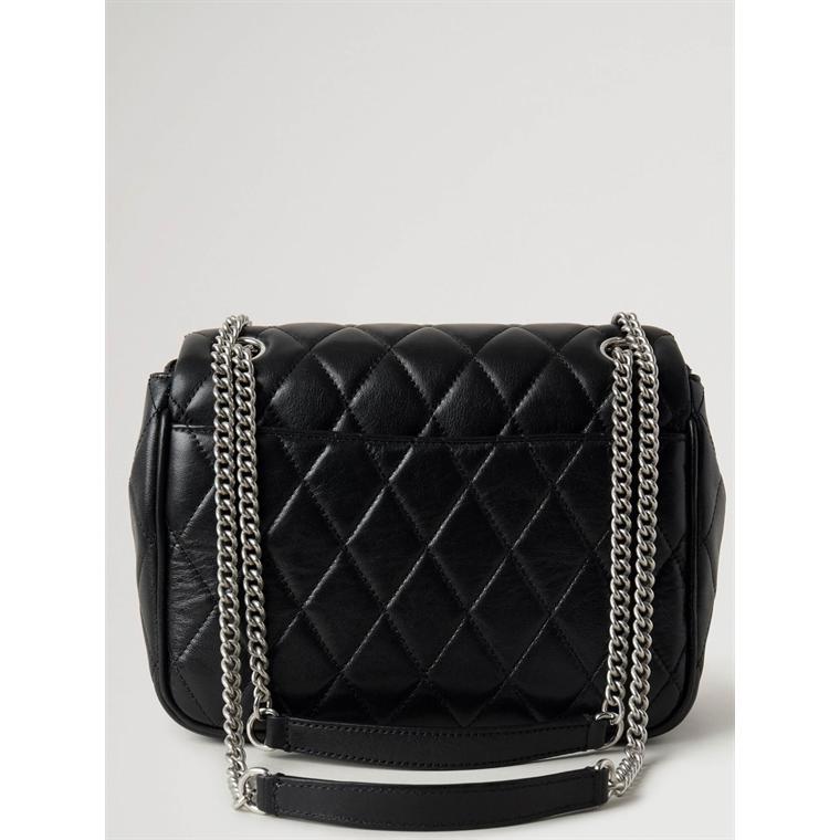 Mulberry Small Darley Shoulder Bag Black & Silver Toned Quilted Shiny Calf