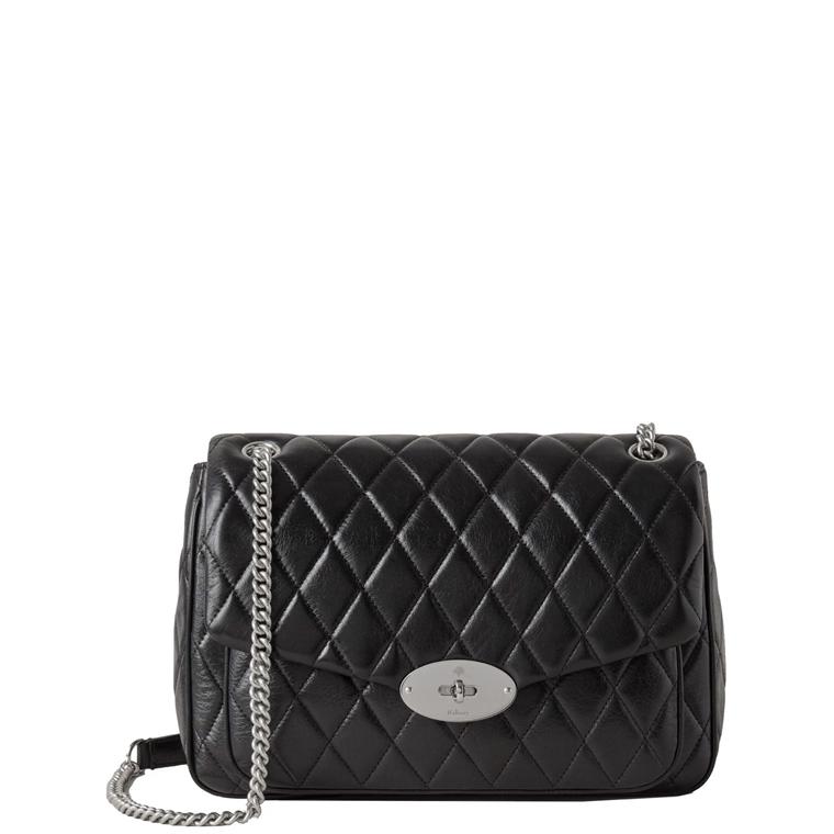 Mulberry Darley Shoulder Bag Black & Silver Toned Quilted Shiny Calf