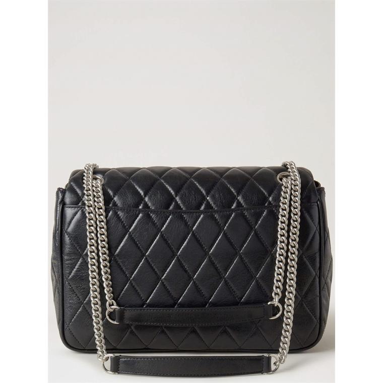 Mulberry Darley Shoulder Bag Black & Silver Toned Quilted Shiny Calf