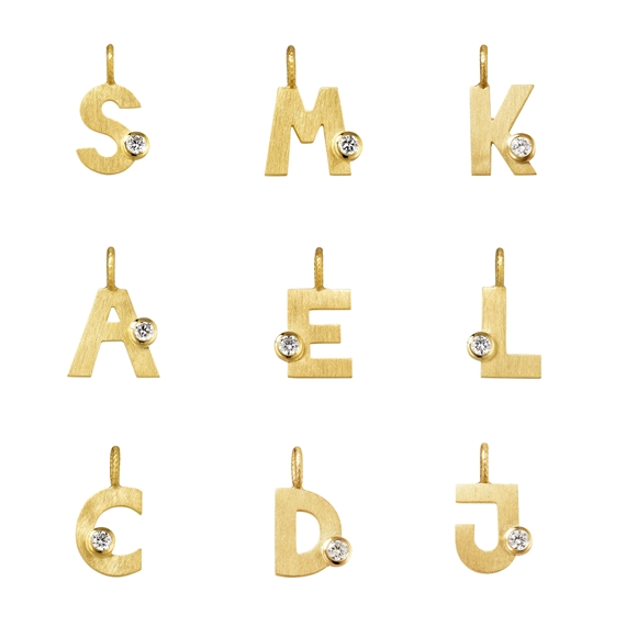 Dulong Letter Diamond Vedhæng Small, 18K Guld