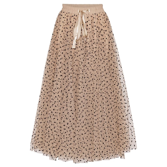 EMM Copenhagen Daisy Tyl Nederdel, Tan With Black Hearts