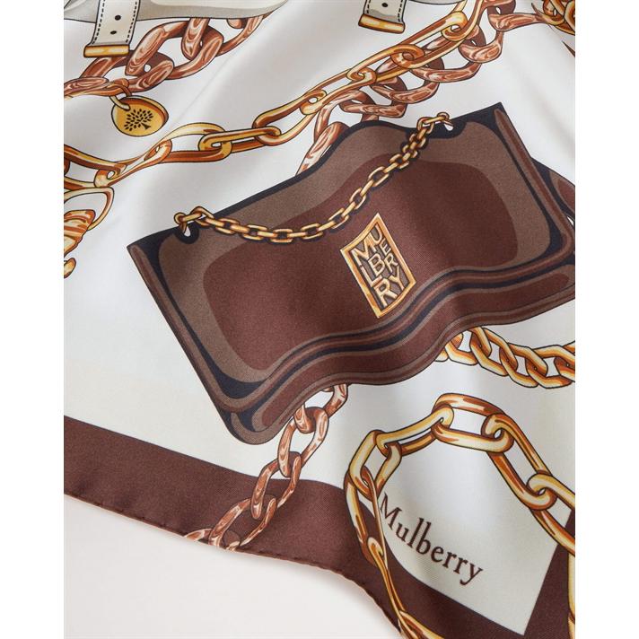 Mulberry Bag Chains Sq70 Silk Twill Tørklæde, Ebony-White