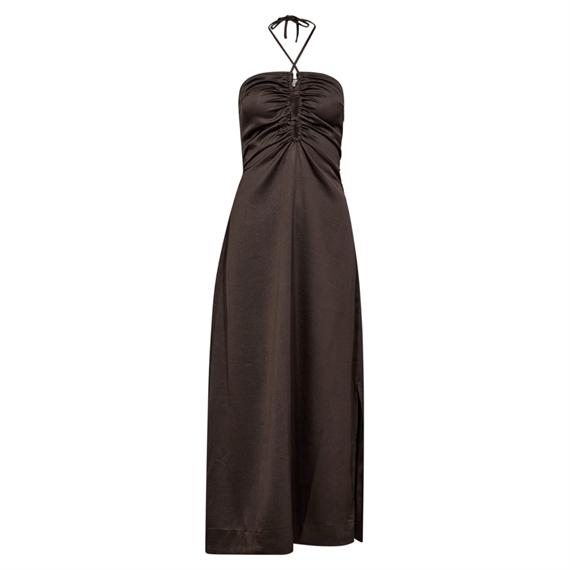 HAUTE L\'AMITIE Chrisse Tie Slit Kjole, Mocca 