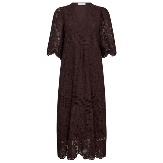 HAUTE L\'AMITIE Curvey Lace Hem Kjole, Mocca 