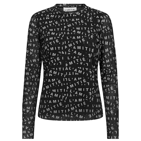 Haute L\'amitie Mesh LS  O-Neck Bluse, Sort 