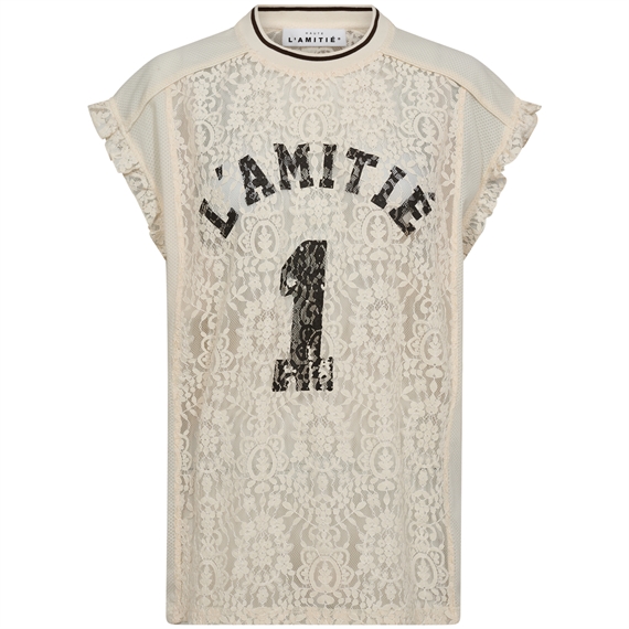 Haute L\'Amitie Football Lace Frill Top, Pearl