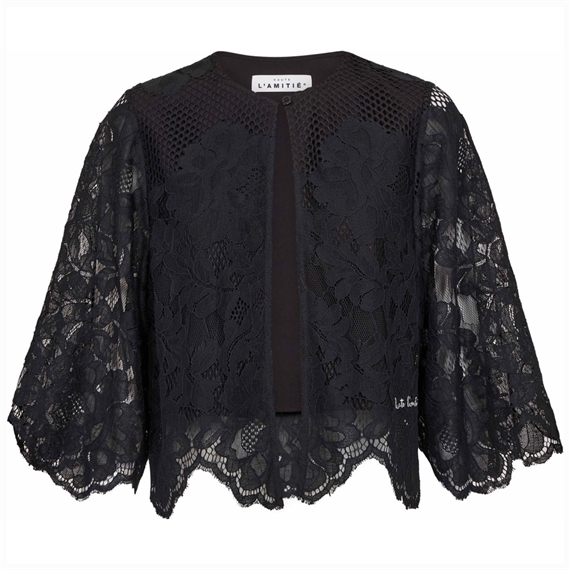 Haute L\'Amitié Curvey Lace Hem Bolero, Sort