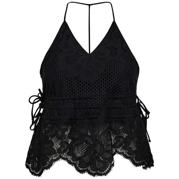 Haute L\'Amitie Curvey Lace Hem Strap Top, Sort