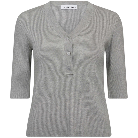 Haute L\'Amitie Piccolo SS V-Rib Knit, Light Grey Melange