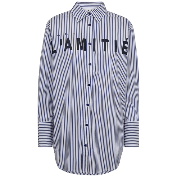 Haute L\'Amitie Stripe Chest Logo Skjorte, White Blue Stripe