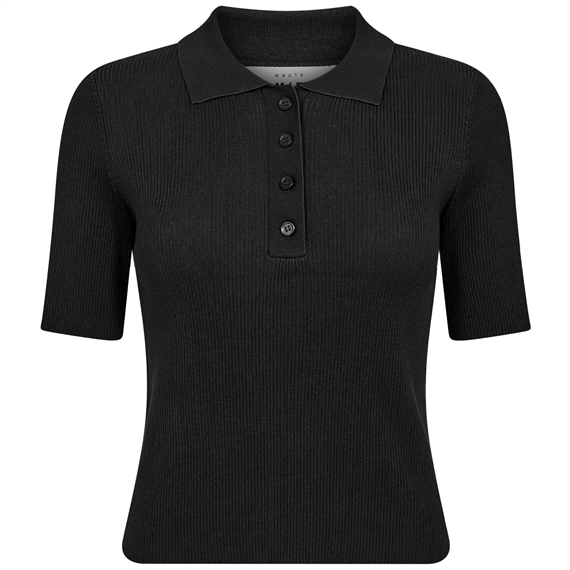 Haute L\'amitie Piccolo SS Polo Rib Knit, Sort