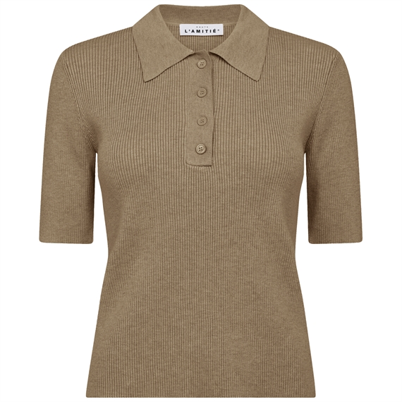 Haute L\'amitie Piccolo SS Polo Rib Knit, Walnut Melange