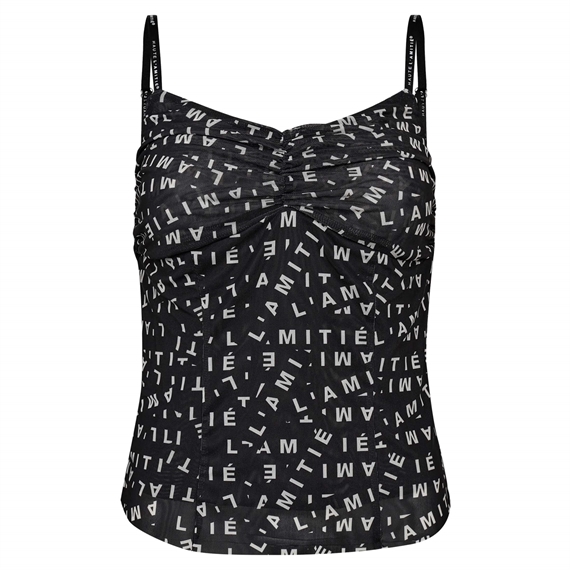 Haute L\'Amitie Logo Mesh Strap Top, Sort 