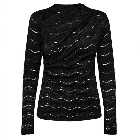 Haute L\'amitie Lace Drape Neck Bluse, Sort