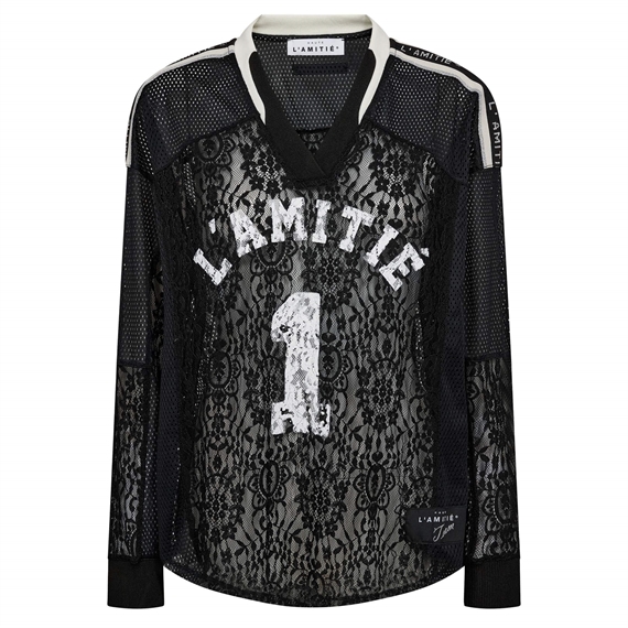 Haute L\'amitie Lace Football V-Bluse, Sort