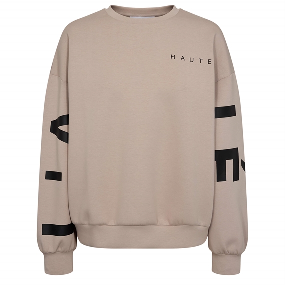 Haute L\'amitie Maxi Split Logo Sweater, Beige