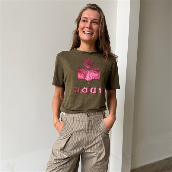 Isabel Marant Etolie Zewel Logo T-shirt, Khaki/Pink