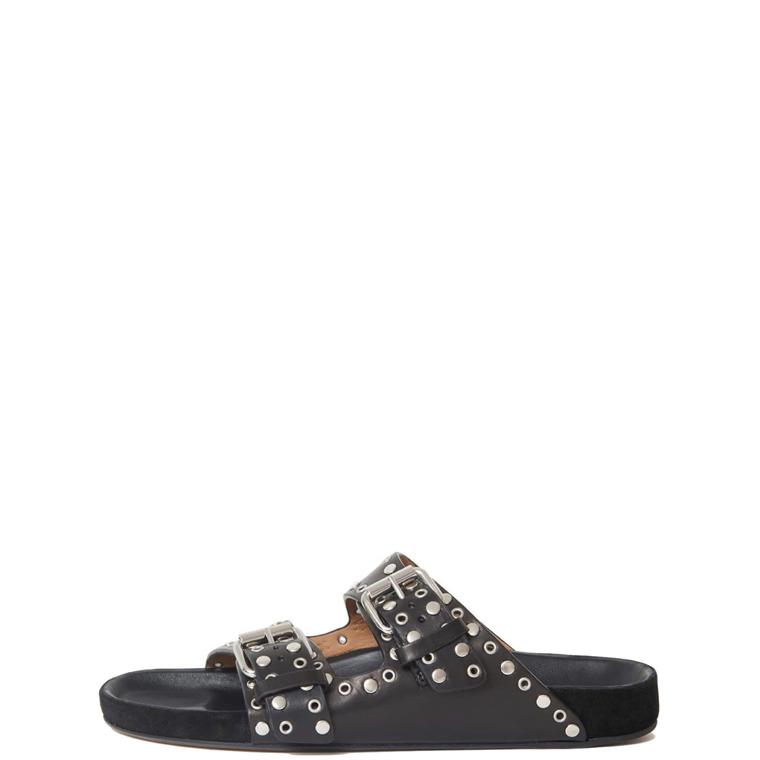 Isabel Marant Lennyo Velvet Eyelet Sandaler, Sort