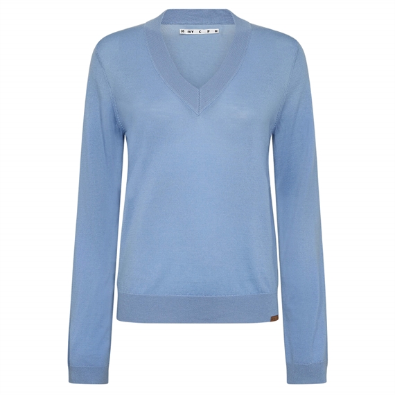 Ivy Copenhagen Essex Regular LS V-Neck Strik, Sky Blue 