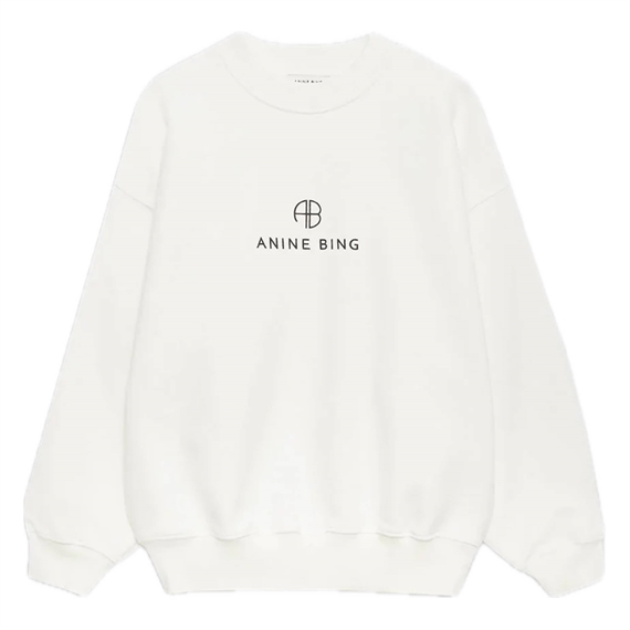 Anine Bing Jaci Sweatshirt Monogram, Ivory