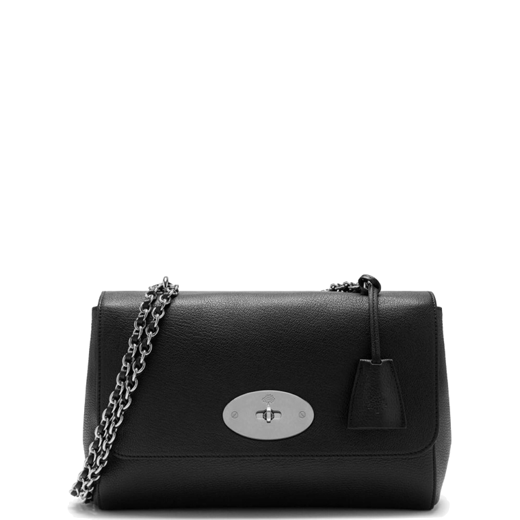 Mulberry Medium Lily Black & Silver Toned Glossy Goat 