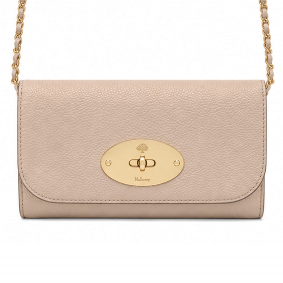 Mulberry Lily Chain Wallet Cashmere Taupe Small Classic Grain