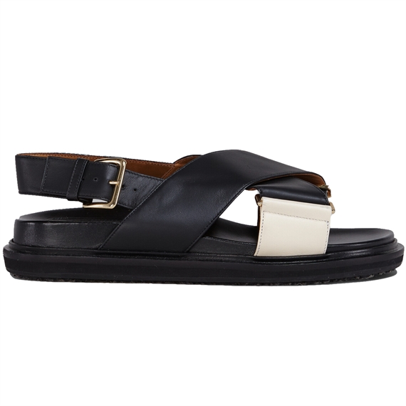 MARNI Fussbett Sandaler, Black/Silk White