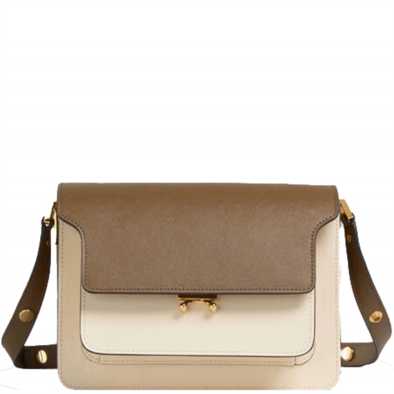 MARNI Saffiano Medium Trunk Bag, Cigar/Shell/Pumpkin
