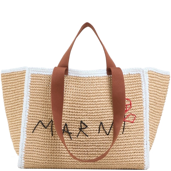 Marni Natural Macrame Sillo Medium Shopper, Natural/White/Rust