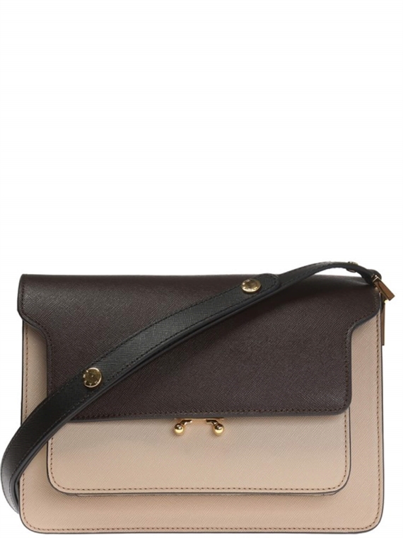 Marni Medium Trunk Saffiano Bag, Beige/Black/Brown