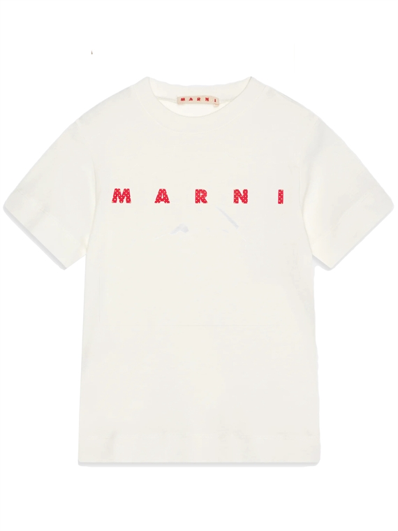 Marni Polka Dot Logo Organic Jersey T-shirt, Lily White