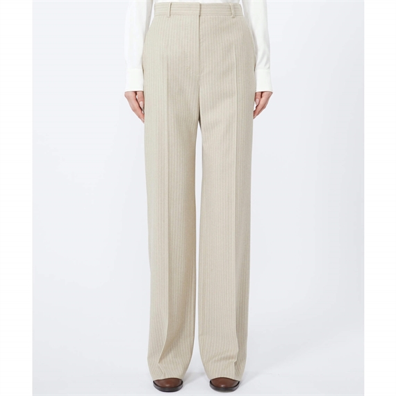 Max Mara Studio Medium Bukser, Beige Pinstripes