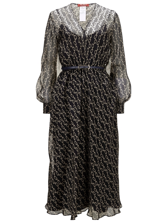 Max Mara Studio Umile Kjole, Navy Chains Print