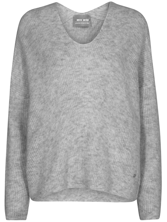Mos Mosh Thora V-Neck Strik, Grey Melange